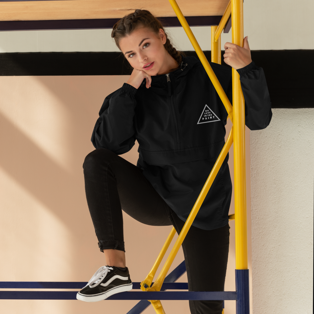 Black NOLOVEINTHEPAINT X Champion Packable Windbreaker Jacket (Unisex)