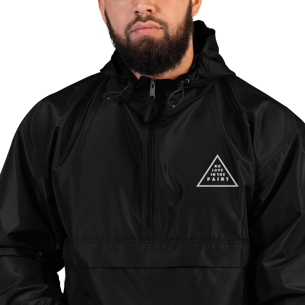 Black NOLOVEINTHEPAINT X Champion Packable Windbreaker Jacket (Unisex)